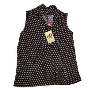 Park Sleeveless‎ Blouse Top Twisted Cowl Neck Dotted Black Red 1X